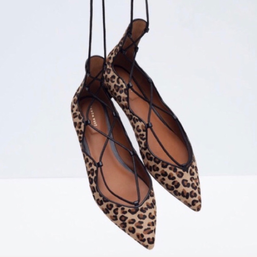 ZARA leopard lace up flats (size US 6.5) - Picture 1 of 3